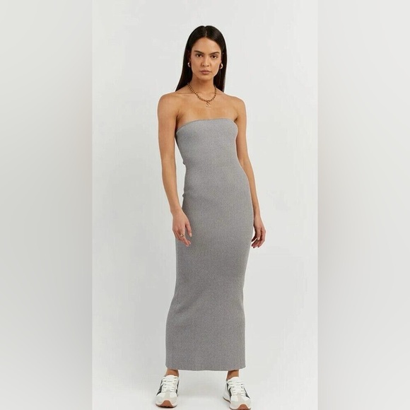 Dissh - Gomez Grey Strapless Rib Dress Size Medium - Picture 2 of 13